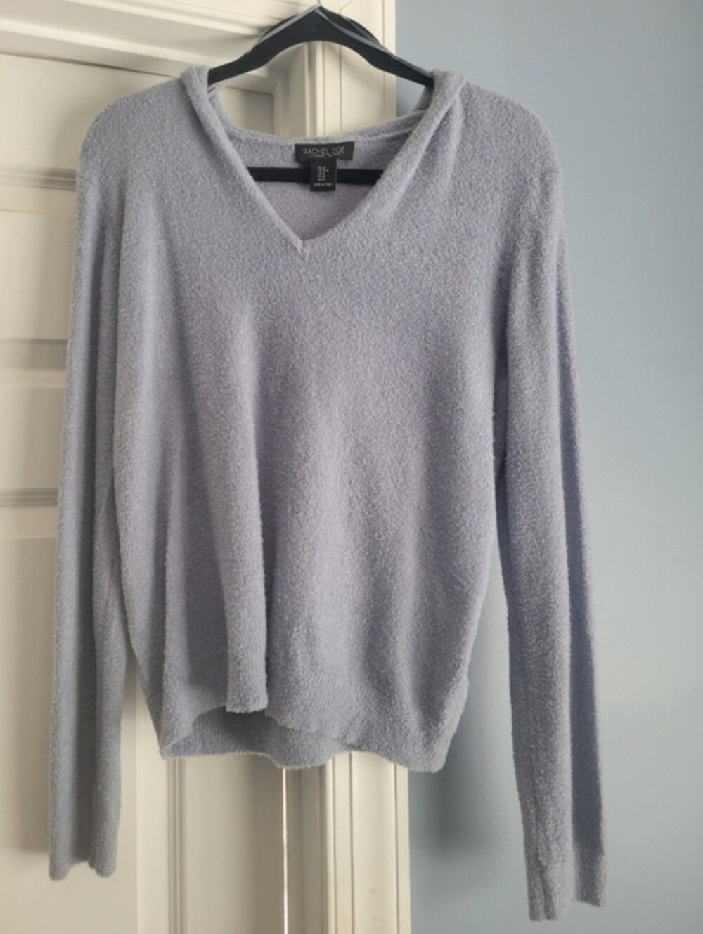 Rachel Zoe Blue Cozy Hooded V Neck Sweater Size M